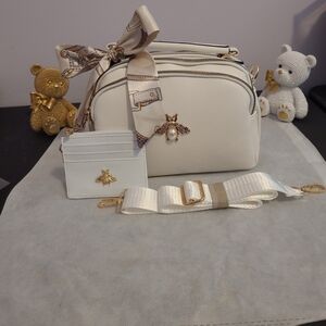 White Bee Crossbody Bag And Matching Wallet